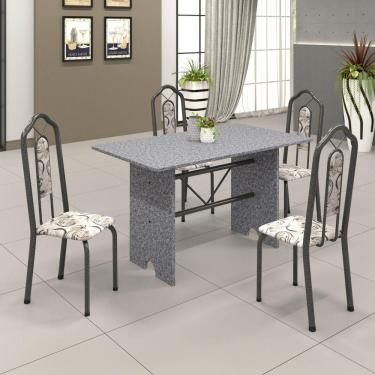 Imagem de Conjunto de Mesa 120x75cm Tampo Granito com 4 Cadeiras Bianca Soma Móveis Martelado Prata/Granito Ocre/Arabesco