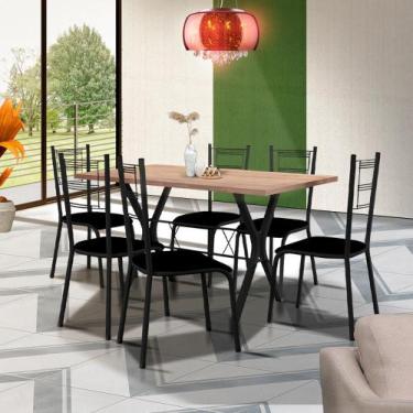 Imagem de Mesa De Aço Com 6 Cadeiras Para Cozinha Preto Buster Shop Jm