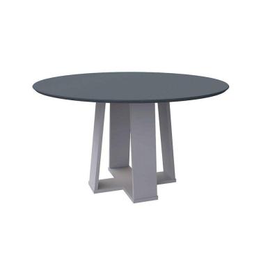 Imagem de mesa de jantar redonda com tampo de vidro isabela cinza e off white 135 cm