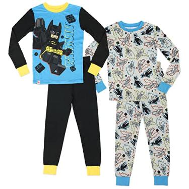 Imagem de LEGO Conjunto de pijama para meninos do filme Batman, conjunto de pijama de 4 peças, 100% algodão, tamanho 4 a 10, Azul/preto/multi, 4
