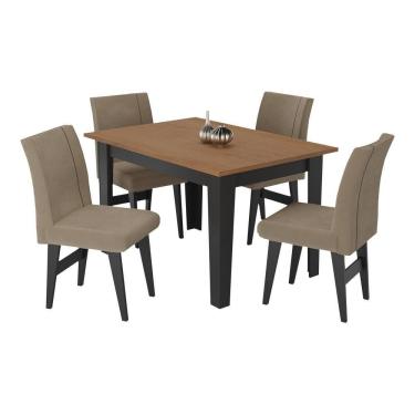 Imagem de Conjunto Mesa de Jantar 120 cm com 4 Cadeiras Tokio Multimóveis EX1004 Preto/Madeirado/Mascavo