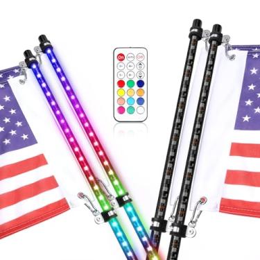 Imagem de Luzes de LED de 1,5 m, Niwaker Kit de luz de chicote RGB com controle remoto RF, antena de luz de perseguição RGB à prova d'água, chicotes de LED preto fumado para quadriciclo UTV RZR Can Am Polaris