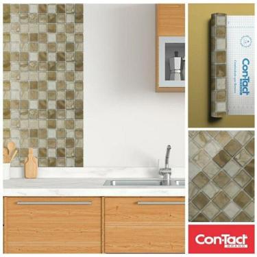 Imagem de Papel de Parede Contact Pastilha Dourada Mesclada Adesivo Autocolante Impermeável Cozinha Banheiro