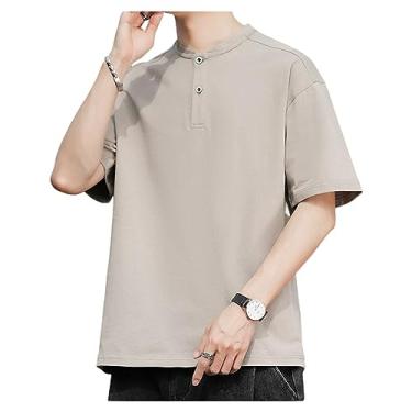 Imagem de Camisa polo masculina de manga curta lisa com gola alta, piquê, absorção de umidade, Cáqui, 3G