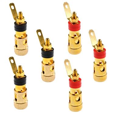 Imagem de Oiyagai Pacote com 6 terminais de alto-falante banhados a ouro, conectores tipo prensa com mola para caixa de subwoofer, amplificador, receptor AV – tamanho grande