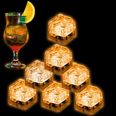 Imagem de Cubos de gelo iluminados para bebidas laranja, 12 peças de cubos de gelo LED ativados por líquido, cubos de gelo à prova d'água que brilham no escuro para decoração de bar em casa, festa de verão e casamento (laranja-12 peças)
