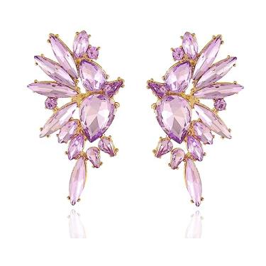 Imagem de Met-edianger Brincos vintage de strass retrô com pingente de gota de cristal grande para mulheres, Zinco, Vidro