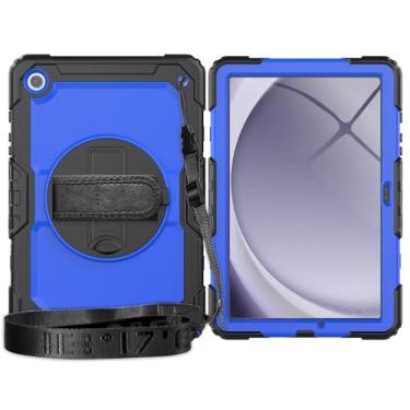 Imagem de Capa de TPU à prova de choque para Samsung Galaxy Tab A9 Plus 2023 SM-X210/SM-216/SM-X218 11 polegadas, capa protetora resistente com protetor de tela + alça de ombro + suporte giratório (PC azul