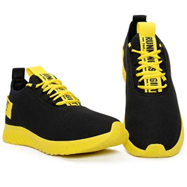 Imagem de Tênis de Academia Masculino Caminhada Treino Musculação BF Shoes (Preto e Amarelo, BR, Adulto, Numérico, 40)