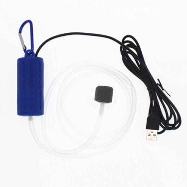 Imagem de Bomba de ar USB para tanque de peixes, bomba de ar para aquário, mini mangueira silenciosa para infláveis, movimento de cobre silencioso para pesca ao ar livre (7 x 3 cm, azul)