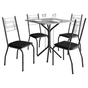 Imagem de Mesa de Jantar Thais 70x70 cm com Granito Ocre Itabira com 4 Cadeiras 063 Preto - Artefamol