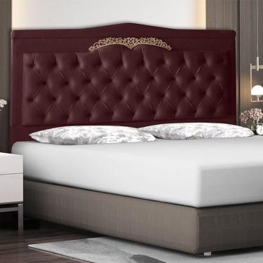 Imagem de Cabeceira De Cama Box Helena Casal 140 Cm Capitonê Retro Botão Encapados Suede Vinho Eli Móveis
