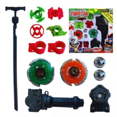 Imagem de Kit 2 PIÃO METAL + 1 Lançador + 1 EMPUNHADOR + ACESSÓRIOS EXTRA PARA MODIFICAR PIOES COMPLETO REFORÇADO BATALHA ARENA COMBATE MELHOR PRESENTE LONGE DAS TELAS 12pçs