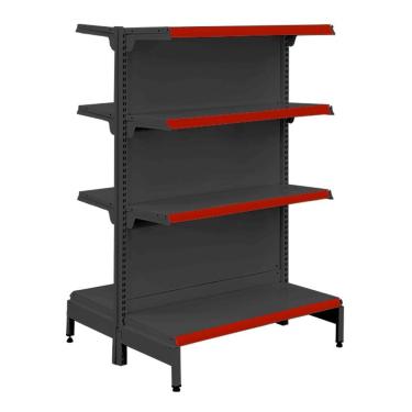 Imagem de Gôndola Prateleira Preta 4 Níveis 40x30 New Plus 1,40 Central Inicial pe Vermelho - Sa Gôndolas