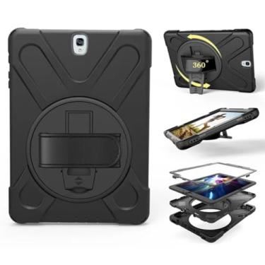 Imagem de Capa de silicone com suporte e alça de pulso giratória segura para crianças capa à prova de choque para Samsung Galaxy Tab S3 SM-T820 T825 9,7 polegadas + caneta (preto)