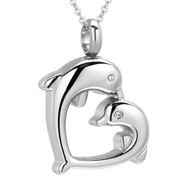 Imagem de Colar de aço inoxidável fofo de urna memorial de golfinho com suporte de cinzas, pingente de cremação, joias, medalhão, animais de estimação, urna funerária, Size : 20mm-30mm, aço inoxidável, tecido,