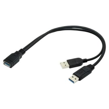 Imagem de CY USB 3.0 fêmea para USB duplo macho cabo de extensão de dados em Y extra para disco rígido móvel de 2,5" cor preta