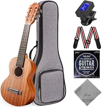 Imagem de Ranch Ukulele Guitalele Acoustic 71.1 cm Professional 6 Cordas Guitarra Ukulele Pequeno Viagem Clássico Guitarlele Kit para Iniciantes Pacote Pacote Gig Bag, Sintonizador, Alça, Conjunto de Cordas