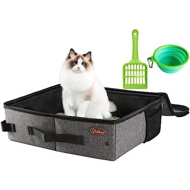 Imagem de Deblue Caixa de areia portátil para viagem para gatos no carro, transportador de areia dobrável para gatos com tampa, caixa de areia móvel à prova d'água para gatos e gatinhos médios, à prova de