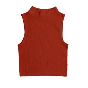 Imagem de Blusa Feminina Cropped Canelado Gola Alta Sem Manga Cavado Regata-Feminino