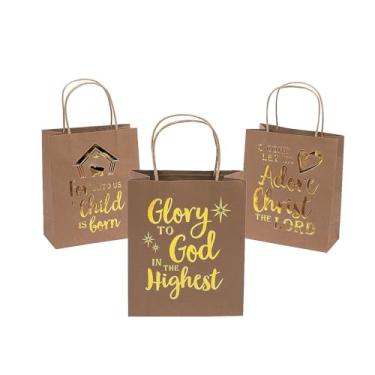 Imagem de Religious Gold Metallic Kraft Paper Gift Bags for Christmas (set of 12) Party Supplies