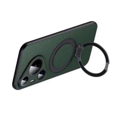 Imagem de HAO RIYLN Capa magnética para Huawei Pura 70 Ultra/70 Pro/70, capa de couro genuíno para negócios de luxo com suporte de anel, capa de proteção total para lentes, verde, 70 Pro