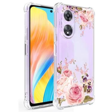 Imagem de Ueokeird Capa de telefone para Oppo A58 4G, capa CPH2577 para meninas e mulheres, capa protetora de TPU flexível à prova de choque com padrão floral flexível para Oppo A58 4G rosa