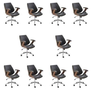 Imagem de Kit 10 Cadeiras de Escritório Diretor Giratória Office Lisboa Preto