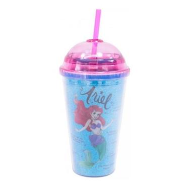 Imagem de Copo Infantil Pequena Sereia Ariel Rosa E Azul - 450ml  - Taimes, Copo