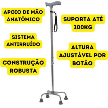 Imagem de Bengala 4 Pontas robusta Idoso Deficiente Recuperação Bastão Forte - h
