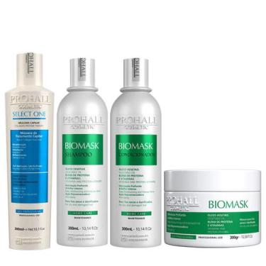 Imagem de Prohall Progressiva Select One 300ml + Kit Biomask Shampoo 300ml + Con