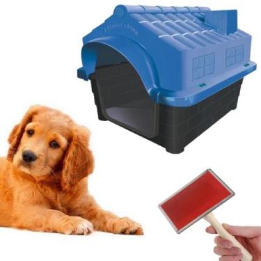 Imagem de Rasqueadeira Escova Magica Cães Gatos + Casinha Pet Azul N4 - MecPet