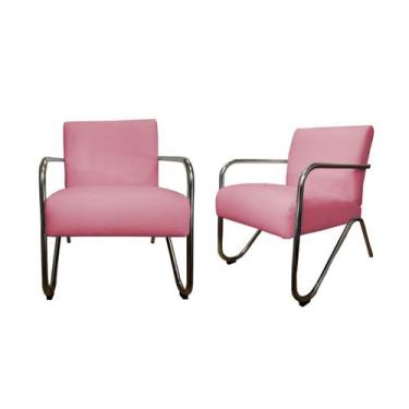 Imagem de Kit 2 Poltronas Decorativa Bela Suede Rosa Braço Cromado Ms Decor - Ma