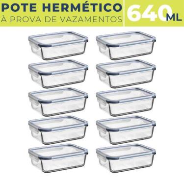 Imagem de Kit 10 Pote Vidro Hermético 640ml Tampa Plástica Vedação BPA - Quality