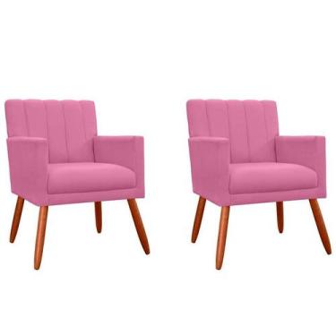 Imagem de Kit 2 Poltronas Decorativa Cecília Suede Rosa Pés Madeira Ms Decor - M