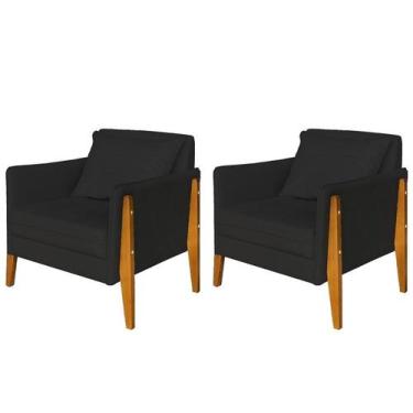 Imagem de Kit 2 Poltronas Decorativa Sophia Suede Preto Pés Madeira Ms Decor - M