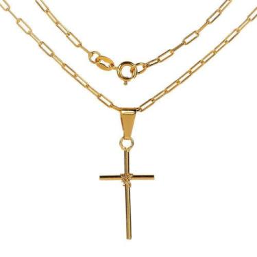 Imagem de Corrente Masculina 80Cm 2Mm + Cruz 30Mm Folheada Ouro Cr677 - Wnbijout
