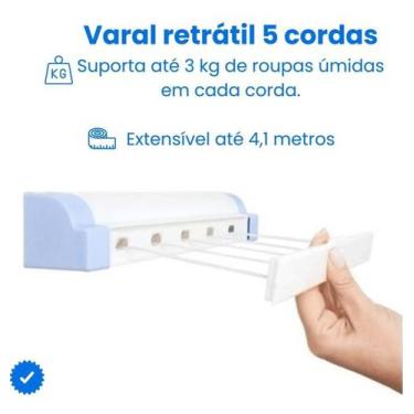 Imagem de Varal Inteligente Rotoflex Secalux Recolhível Parede Casa Lavanderia Q