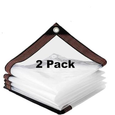 Imagem de Pacote com 2 capas de lona transparente de uso médio à prova d'água com ilhós para planta, estufa, jardim, galinheiro, pátio, móveis, 2,4 x 3 m