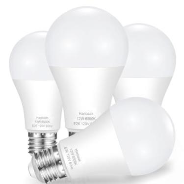 Imagem de Hanbaak Lâmpada equivalente a 100 W, lâmpadas de LED E26 de 12 W com base rosqueada média, não regulável, luz do dia branca 6500 K, pacote com 4
