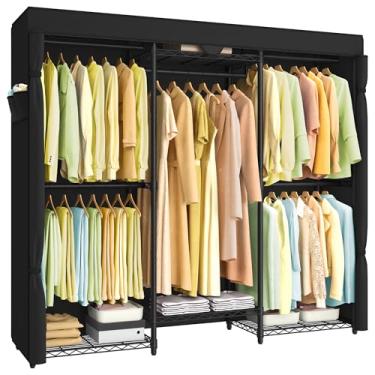 Imagem de SONGMICS Arara de roupas resistentes, suporte de roupas, armário portátil, rack de roupas de 169 cm de largura com prateleiras de malha ajustáveis e trilhos para pendurar, tinta preta ULGR435B01