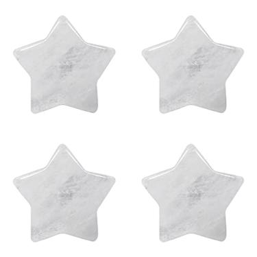 Imagem de Rockcloud Conjunto de 4 pedras de bolso de cristal de quartzo rosa rocha em forma de estrela, pedra de palmeira preocupada para fabricação de joias decorativas de escritório, casa, mesa, branco,