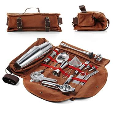 Imagem de Hyoank Kit de Barman de Viagem | Conjunto Profissional de Coquetel Completo de 24 Peças com Elegante Bolsa de Kit de Viagem Portátil | Conjunto de Barra de Viagem para Fazer Coquetéis em Casa, Trabalh
