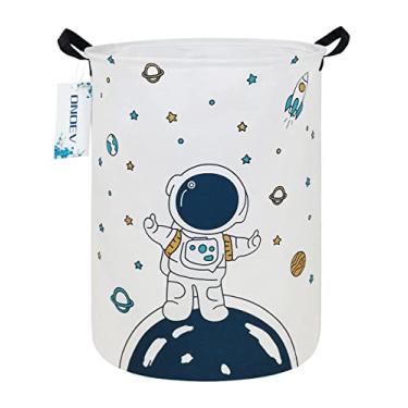 Imagem de ONOEV Caixa de Armazenamento de Tecido Redondo, Cesta Decorativa, Cesta Organizadora com Alças, para Armazenamento de Roupas, Livros e Artigos Diversos (Astronauta Estrela), 19,7" (H) X 15,7" (D)