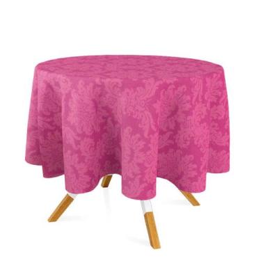 Imagem de Toalha de Mesa Redonda em Tecido Jacquard Pink Medalhão Tradicional - 