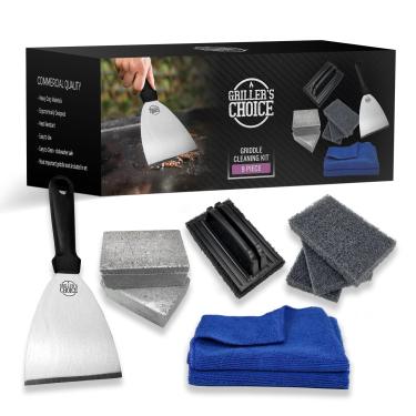 Imagem de Grillers Choice Kit de Limpeza de Grelha, Blocos de Limpeza de Conjunto de Grelha Superior Plana, Esfregões, Escova de Limpeza, Raspador. Kit de Limpeza de Churrasqueira Tudo Em Um(Kit de Limpeza Novo