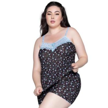 Imagem de Baby Doll Plus Size Vekyo Feminino Liganete Estampado Roupa de Dormir,