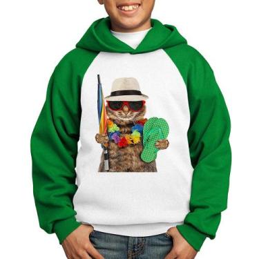 Imagem de Moletom Infantil Gato nas Férias - Foca na Moda, Branco, Verde, 4