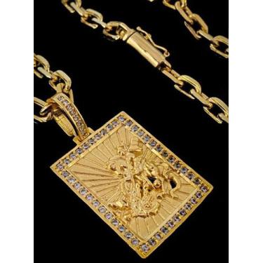 Imagem de Corrente cadeado 6mm + pingente são jorge - banhado a ouro - ToJoia18k