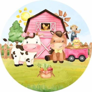 Imagem de Painel de Tecido Sublimado Redondo Fazendinha Animais da Fazenda c/ El